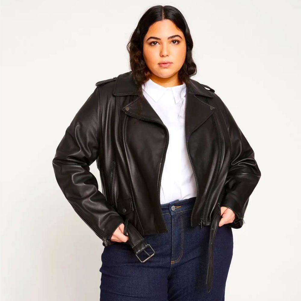 Universal Standard Leather Moto Jacket- size L